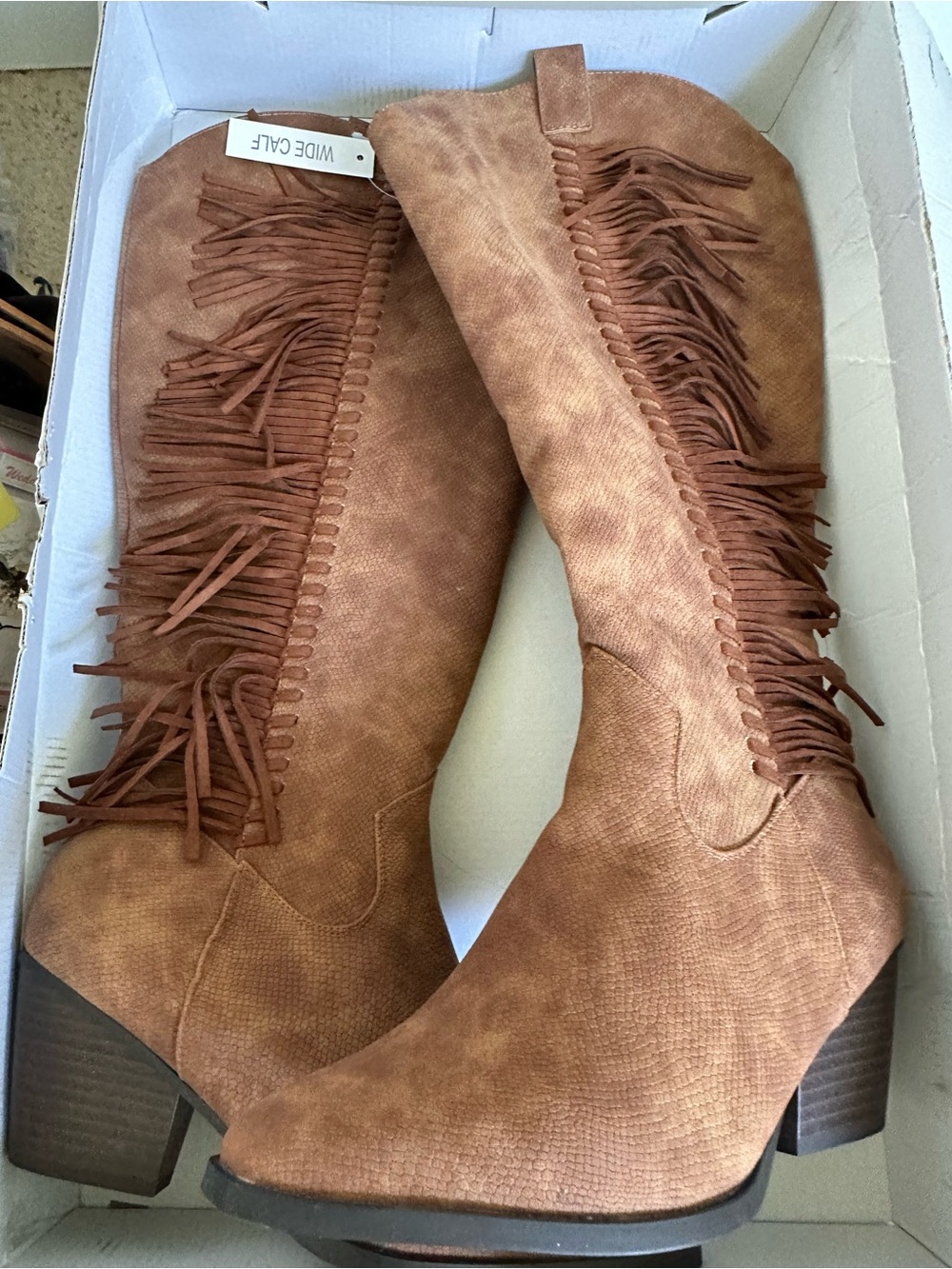 Cato Tan Fringe Knee-High Heeled Boots